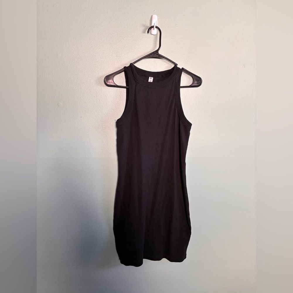 BP fine ribbed mini tank black high neck bodycon summer dress Sm M